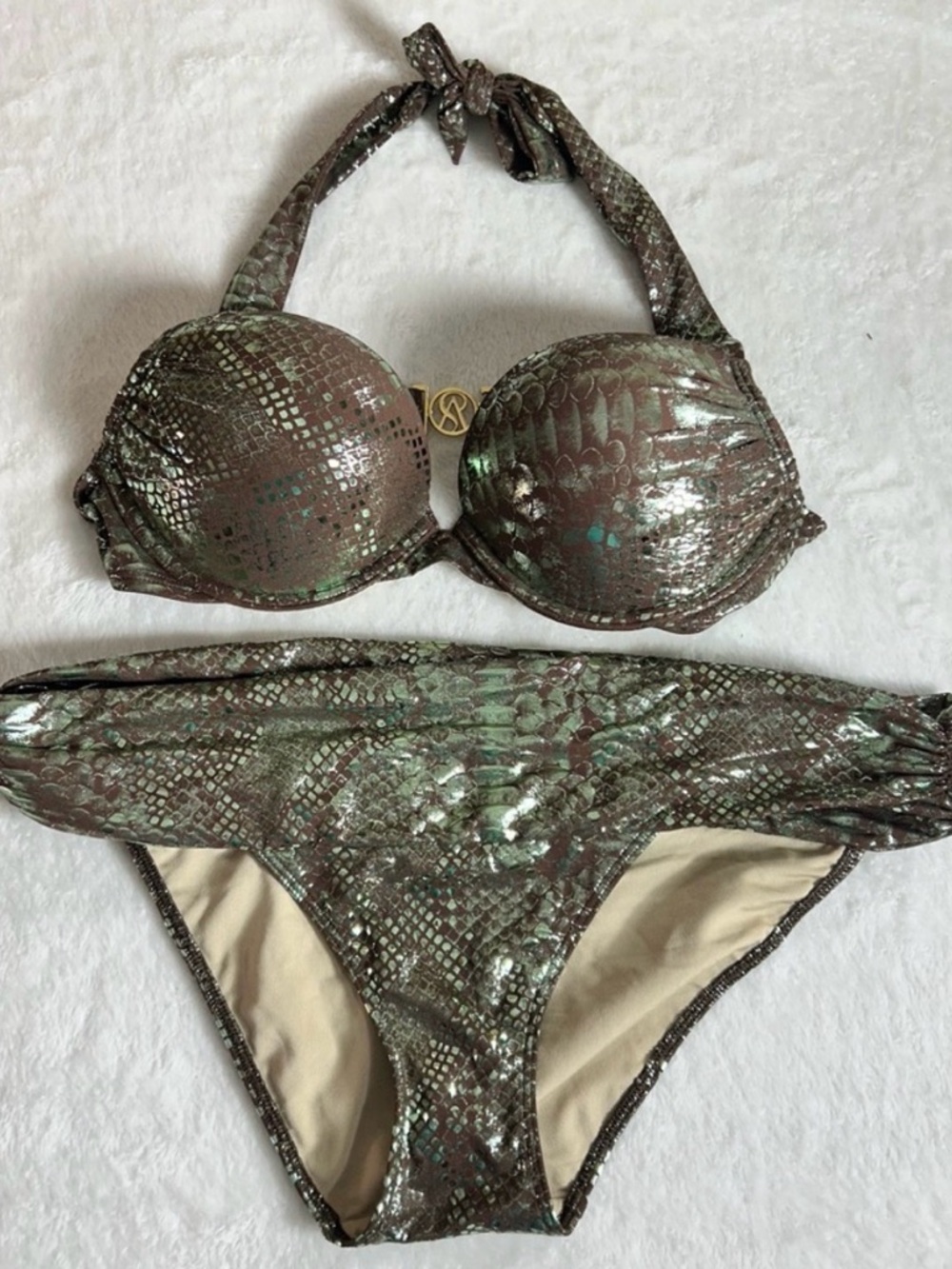 Victoria's Secret RARE Miraculous Bombshell Metallic Snakeskin Bikini Size 34B/M